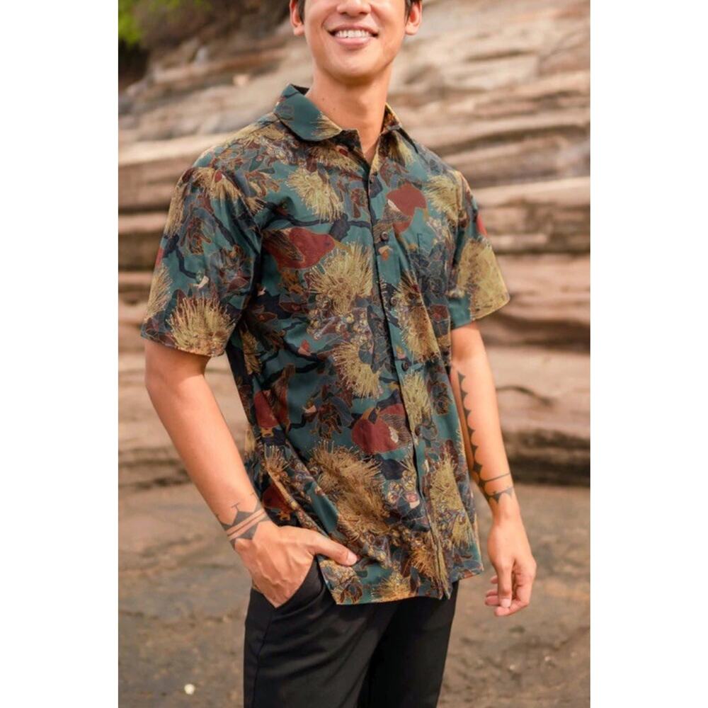 DAVID SHEPARD men’s XL Hawaiian Aloha shirt HAWAII KANIAKAPUPU LEHUA MAMO GREEN